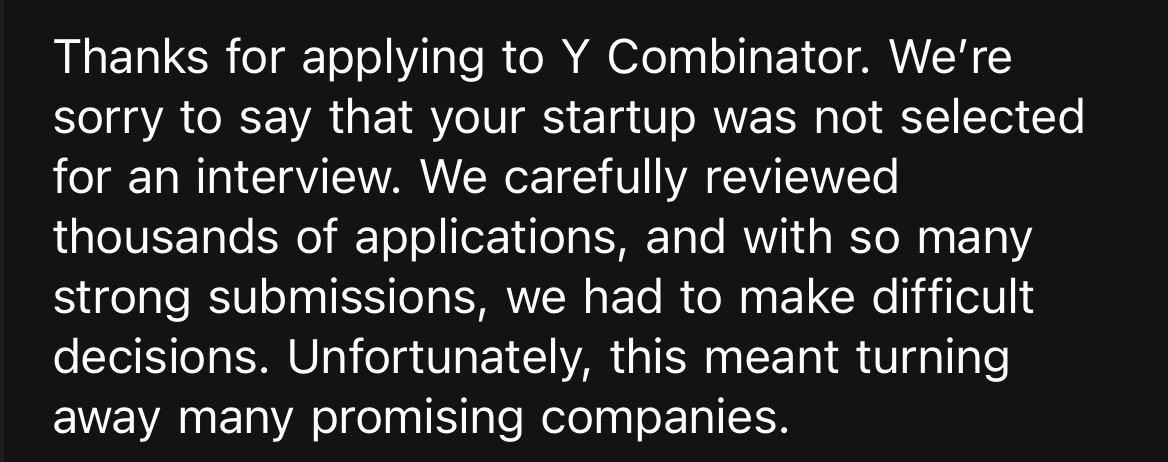 Y Combinator rejection email